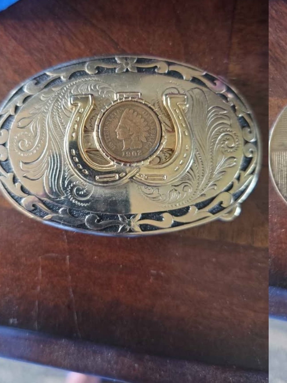1902 Indian head  Penny Horseshoe Coin Accent Belt Buckle - Excelĺent Shape